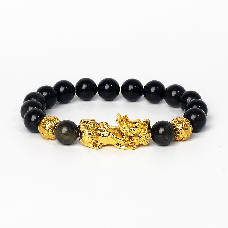 Feng Shui Black Obsidian Wealth Bracelets Men Color Changed Pi Xiu Bracelets Women 10mm Dragon Mantra Bead Bangle Lucky Jewelry