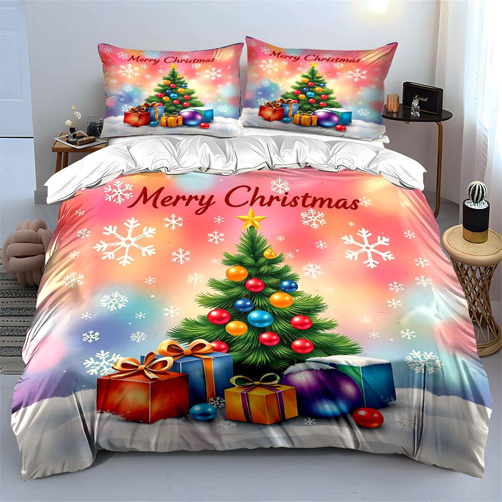 Christmas Tree with Gifts Print Bedding Duvet Cover Set Duvet Cover Pillowcases  (1*Duvet Cover 2*Pillowcases, without duvet insert)