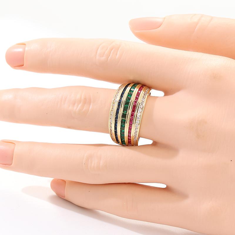 Sparkling Synthetic Multi Color Zircon Wide Rings For Women Vintage Trendy Temperament Banquet Ring Elegant Anniversary Jewelry