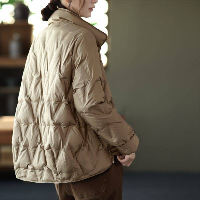 Thin down jacket women's short white duck down warm winter stand-up collar pressure glue loose versatile warm jacket tide