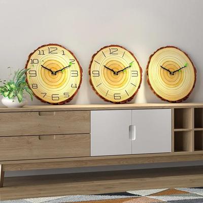 קישוט לסלון דמוי עץ קוורץ מודרני עמיד שקט פרקטי שעון קיר טבעות שנתיות פשוטות