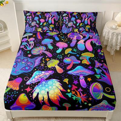 Set Lenzuola con Angoli a Tema Funghi Psichedelici, Copriletto Psichedelico con Federa, Set Biancheria da Letto Colorato 2 Pezzi per Bambini Ragazze Adulti