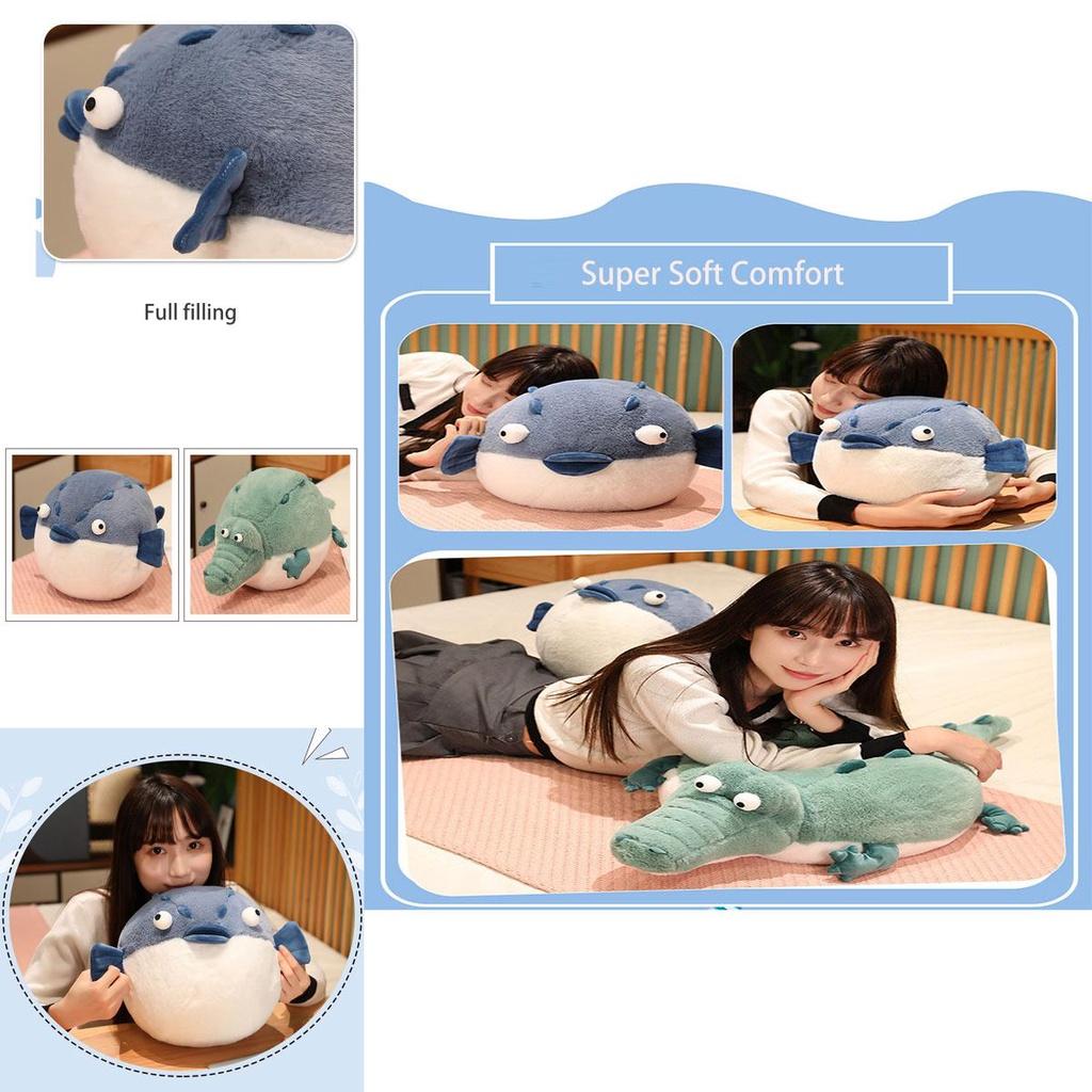 Round And Plump River Puffer Crocodile Plush Toy Sleep Pillow Stuffed Animal Doll