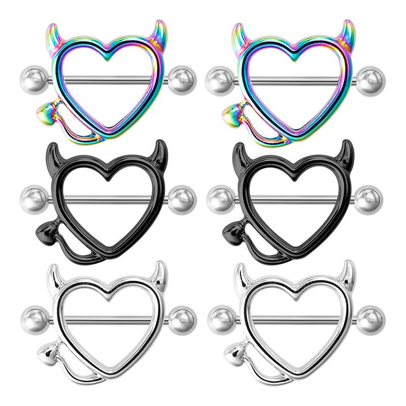 Ochsenhorn Herzen Nippelring Piercing Hantelstab Ringe Chirurgischer Stahl Schmuck