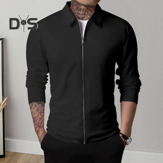 

Весенне-осеннее мужское пальто с длинными рукавами и лацканами, вафельная текстура, боковые карманы, планка на молнии, облегающая куртка, верхняя одежда, уличная одежда XL хаки