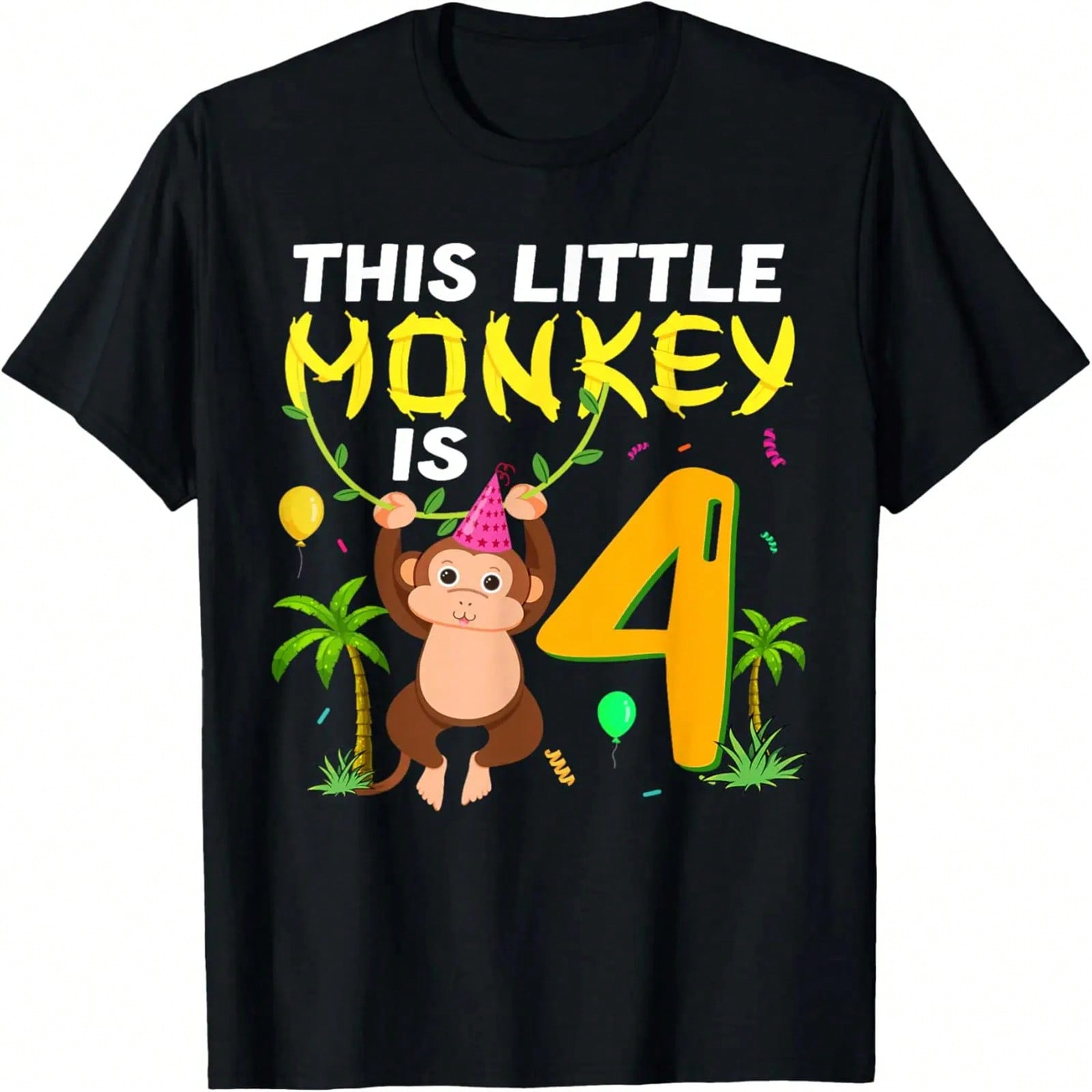 This Little Monkey Is 4 Jungle  Animal 4th Birthday T-Shirt S разноцветный