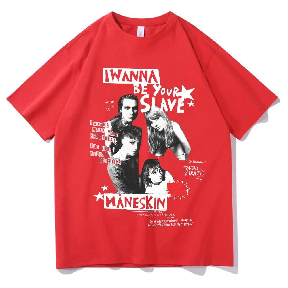 I Wanna Be Your Slave Maneskin T-shirt Band Rock Italiana T Shirt Uomo Donna Vintage Hip Hop Abbigliamento Streetwear alta qualità morbido