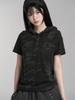 Lupeu Camo Snap Button Slim Short Sleeve Hoodie Charcoal