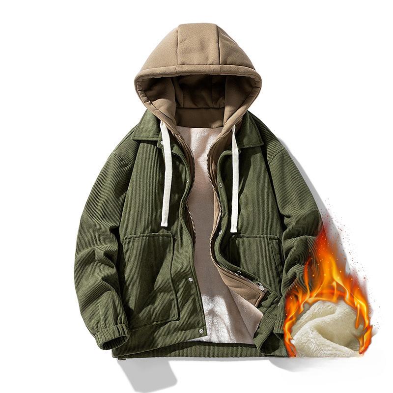 Giacca Baseball in Velluto a Coste Giacca Uomo Autunno Inverno Larga Pile Ispessita Casual Giacca con Bavero Abbigliamento Uomo