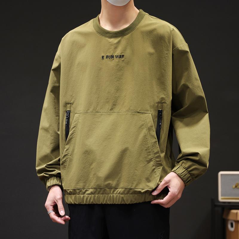 Spring Wear Thin Breathable Zipper Pocket Pullover Hoodie Male Students Loose Casual Long Sleeve T-shirt Elastic Handsome