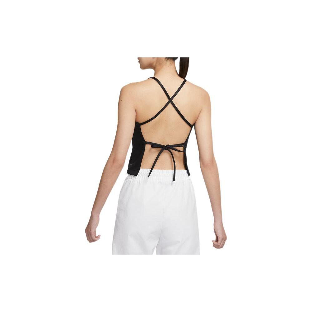 Nike Solid Color Brand Logo Knitted Tight Tank Top Women tops Black DA3121-010