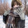 Mohair Winter Cashmere Scarves Tassel Long Shawl Retro Plaid Wool Scarf  Girl