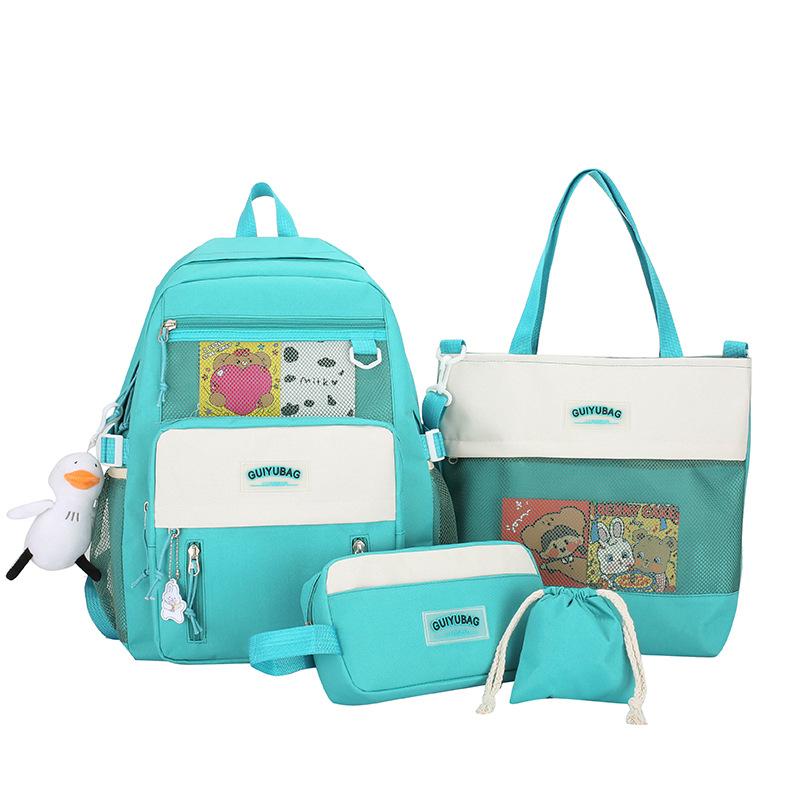 School bag four-piece female backpack fashion student large capacity backpack backpack student schoolbag