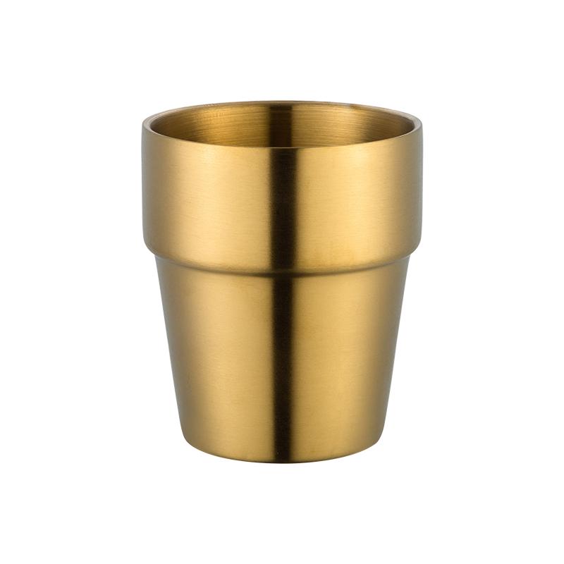 Korean Industrial Style 304 Stainless Steel Double-Walled Gold Beer Mug and Tea Cup