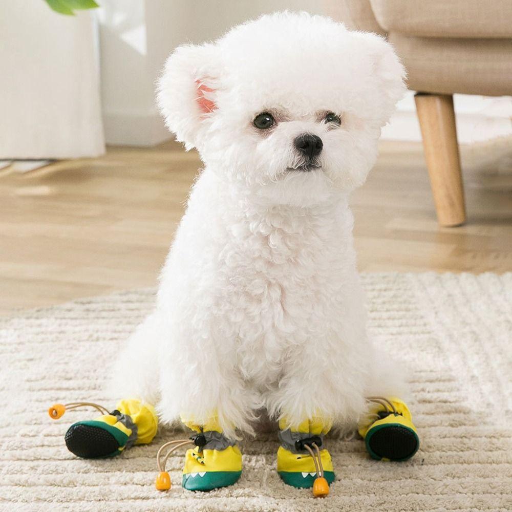 

4 шт./компл. Сапоги из ткани крокодиловой кожи для собак, нескользящая обувь для домашних животных, симпатичная обувь для маленьких собак L жёлтый