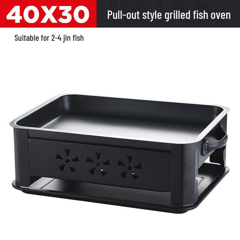 Rectangular Stainless Steel Roast Fish Pan & Charcoal Stove Set