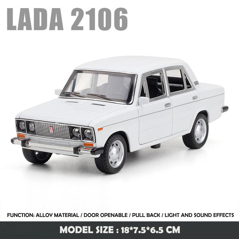 

Моделирование 1:24 LADA Винтажная модель автомобиля Литье под давлением Металлические игрушки Транспортные средства Звук и свет Дети Мальчики Подарочные миниатюры Voiture белый
