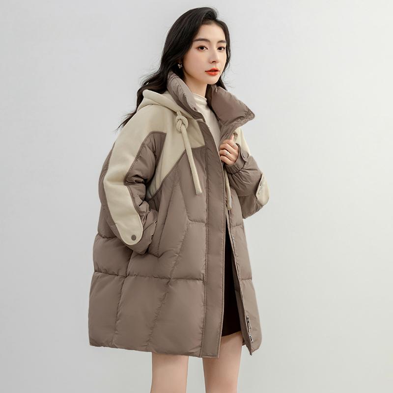 High Quality Down Jacket for Women, Mid-length, Autumn and Winter New Style, Patchwork Fabric, Stand Collar Coat