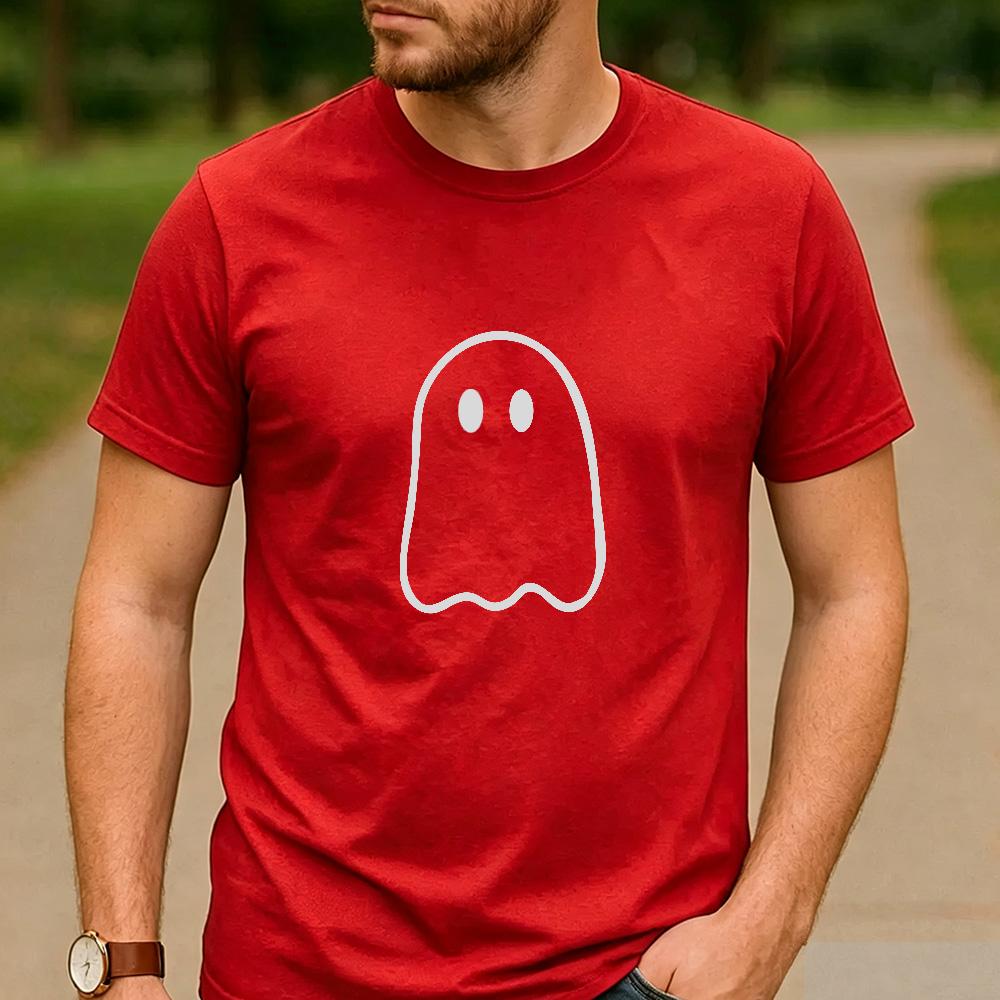 Minimalist Simple Line Ghost Graphic T Shirt Unisex Cotton Short Sleeve Cute Spooky Halloween Fall Black Casual Tee