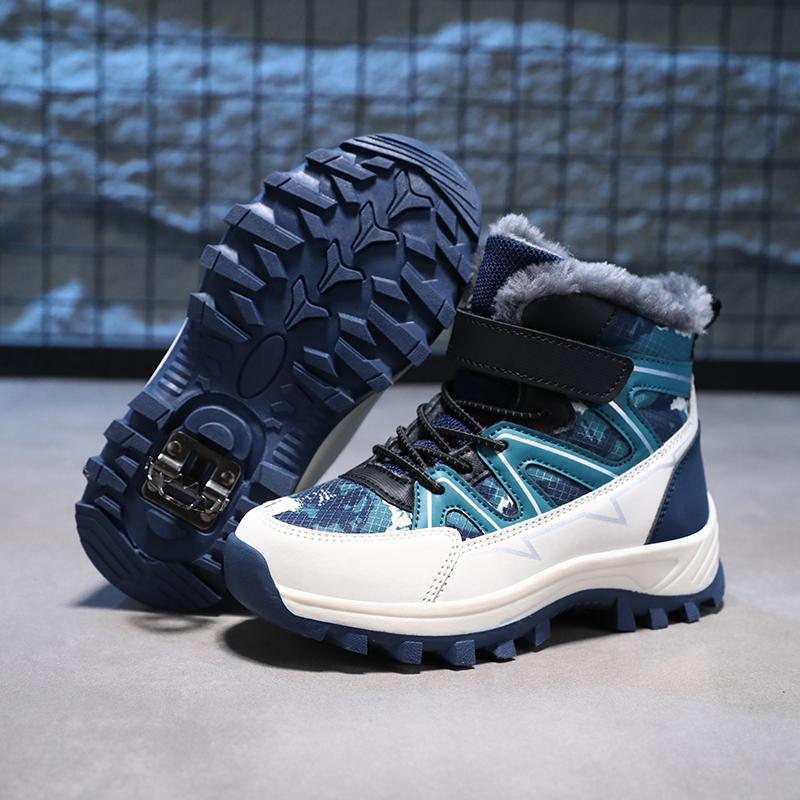 Winter Kinder Modische Fleece Warme Hohe Baumwollschnürsenkel Eiskralle Schneestiefel 31-40