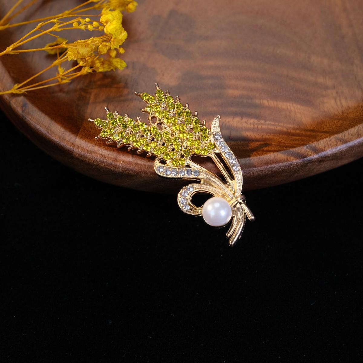 Элегантная брошь-булавка в виде колоска пшеницы со стразами - Изысканный аксессуар для пальто