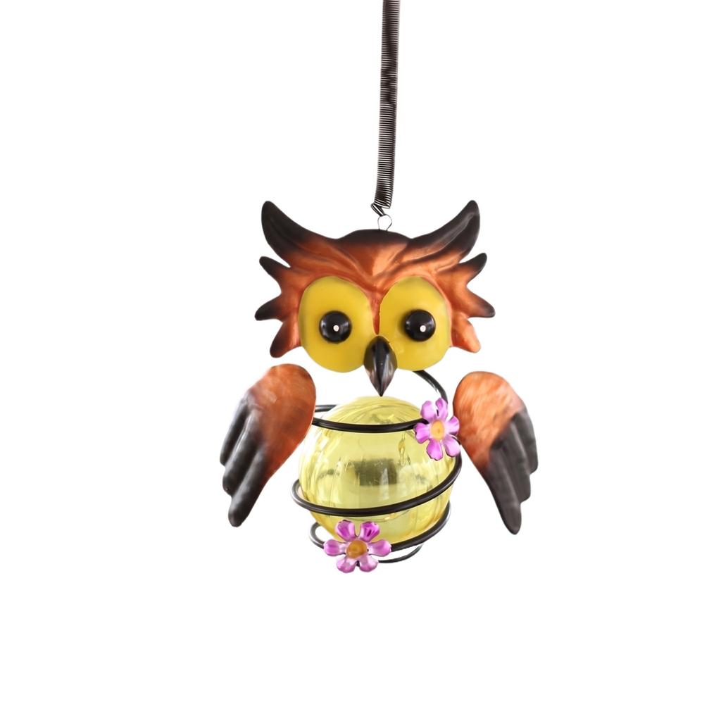 Solar Powered Owl Hanging Lantern Iron Art LED Outdoor Garden Decoration Patio Yard Hanging Light for Porch Pathway