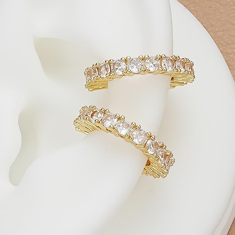 Fashion Copper Metal Zircon Ear Clip for Women Gold Plated Punk No Pierced Chunky C Shape Geometric Ear Cuff Stud Jewelry Gifts