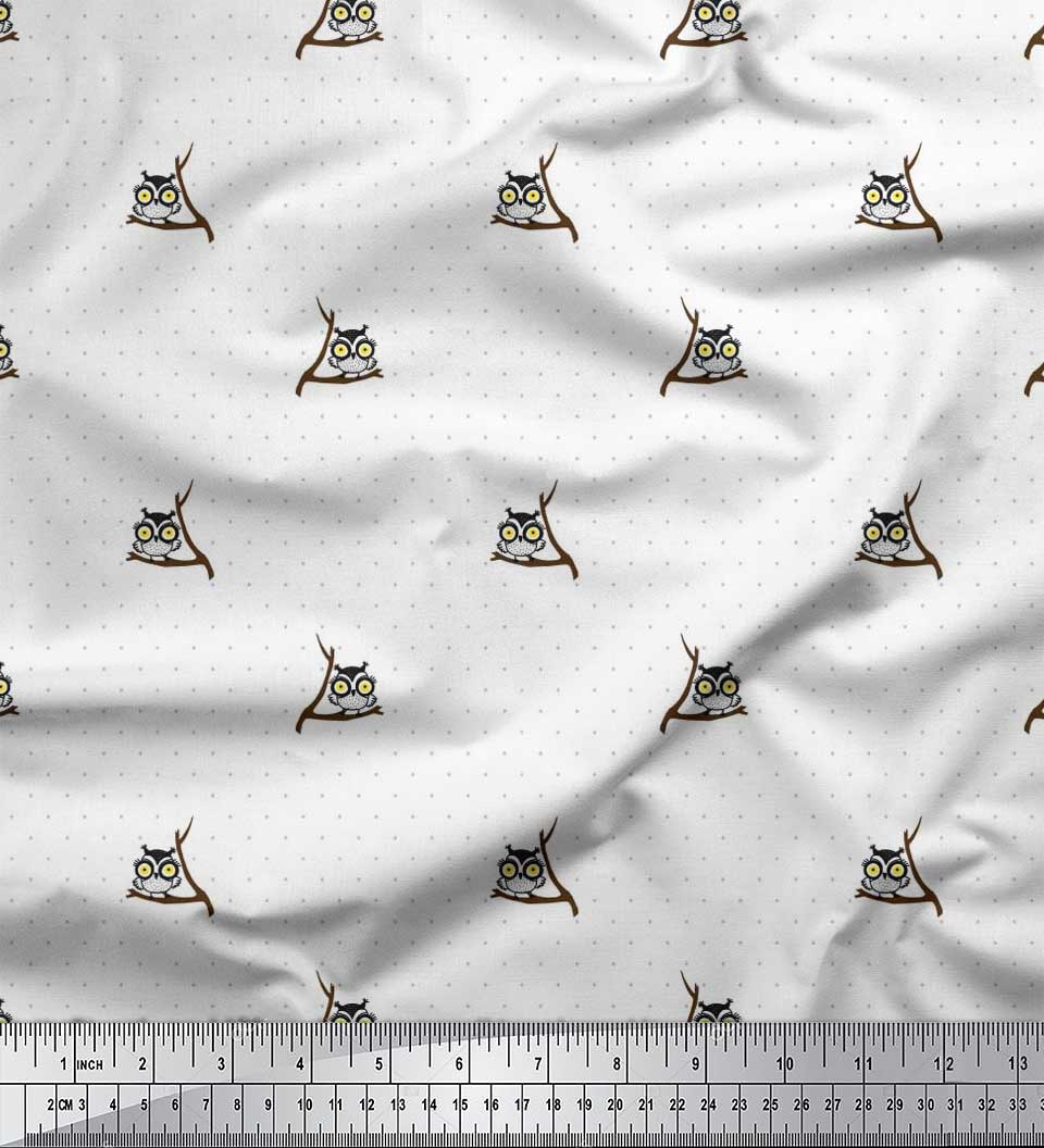 

Японська креп-сатин Soimoi Тканина для рукоділля з принтом у крапку та сову, метр 42 дюйма 42 Inch Wide - Poly Crepe білий