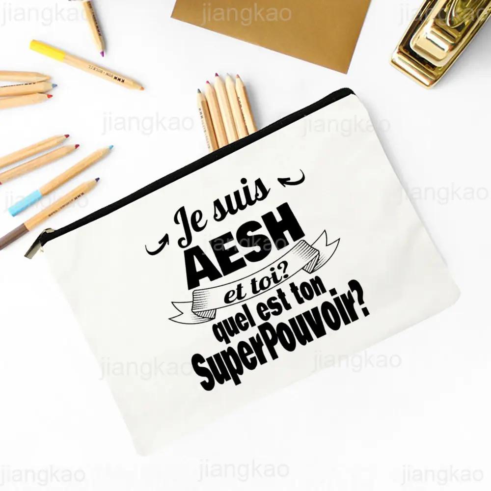 Merci AESH Printed Makeup Bag Travel Toiletry Organizer Female Neceser Cosmetic Pouch  School Pencil Bags Best Gifts for AESH