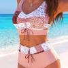 European and American women's large size split swimsuit popular high waist seaside vacation wind beach hot spring