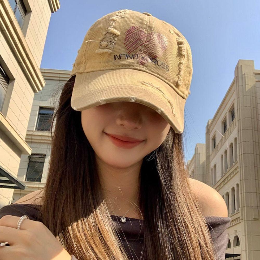 Cotton Letter Baseball Cap Sunscreen Hole Peaked Cap Fashion Love Baseball Hat  Streetwear