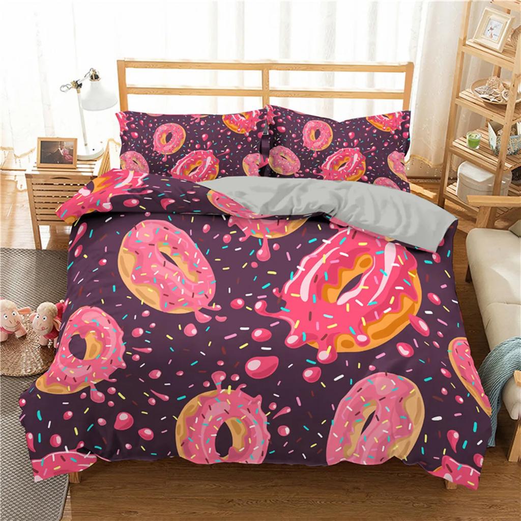 Colorful Donut Duvet Cover Cartoon Sweet Chocolate Dessert for Kids Girls Food Theme Bedroom Decorations Polyester Quilt Cover