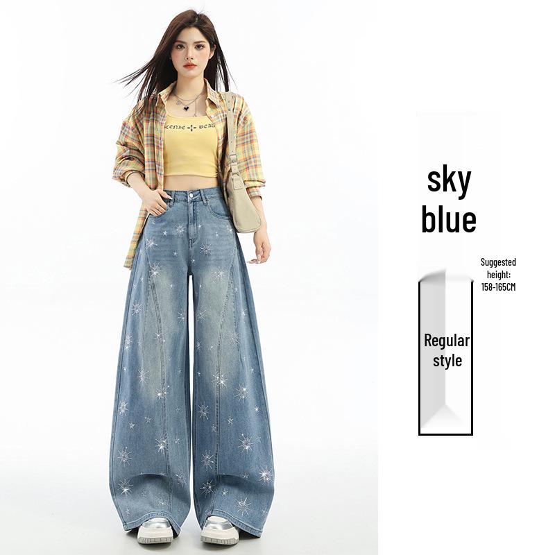 Retro Star Print Bootcut Jeans - Spring/Autumn Wide Leg Casual Pants