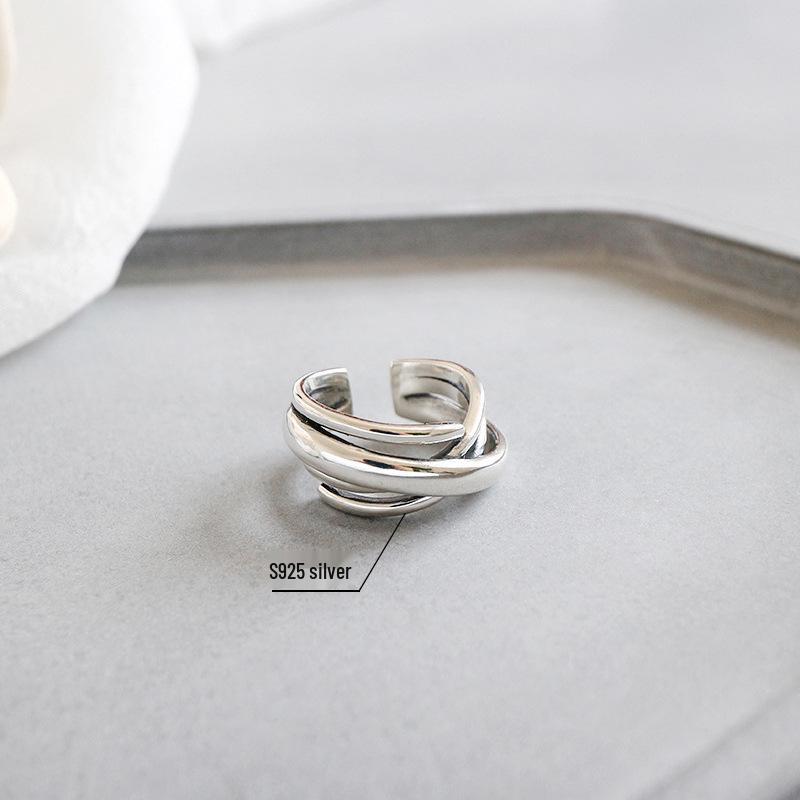 Korean Vintage Knotted Woven S925 Sterling Silver Ring for Women