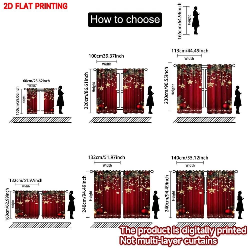 2D Flat Printing 2pcs Window Treatment Curtains Christmas Red Christmas Digital Printed Polyester Drapes Family Party for Po