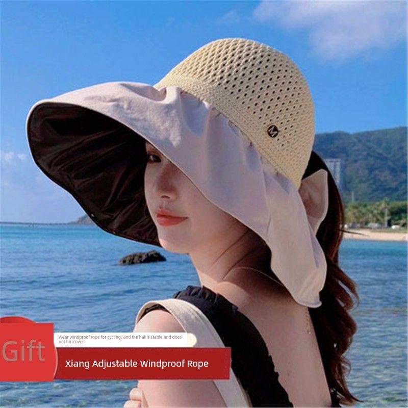 

Vinyl Topless Hat Children s Summer New Arrival UV Protection Face Cover Sun Hat Big Brim Bucket Hat UV Sun Protection Hat Beige White All yards
