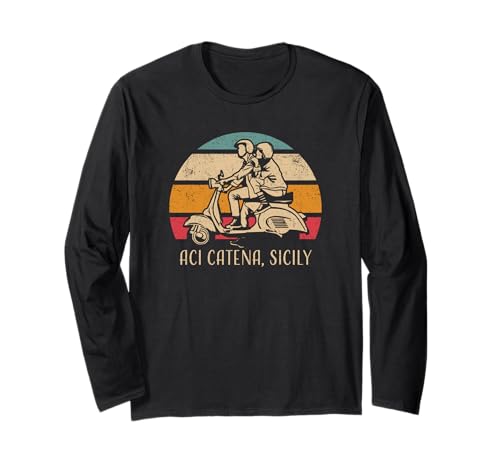Aci Catena Sicilian Vintage Scooter Retro Sunset Design Long Sleeve T-Shirt