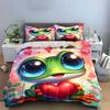 Cute Frog with Heart Design Bedding Duvet Cover Set  (1*Duvet Cover 2*Pillowcases, without duvet insert)