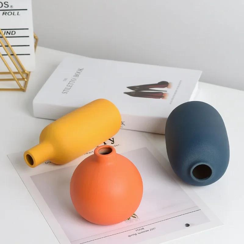 Orange Yellow Blue Nordic Ceramic Dried Flower Vase Decoration Guest Restaurant Ornaments Home Decoration Accessories Gift