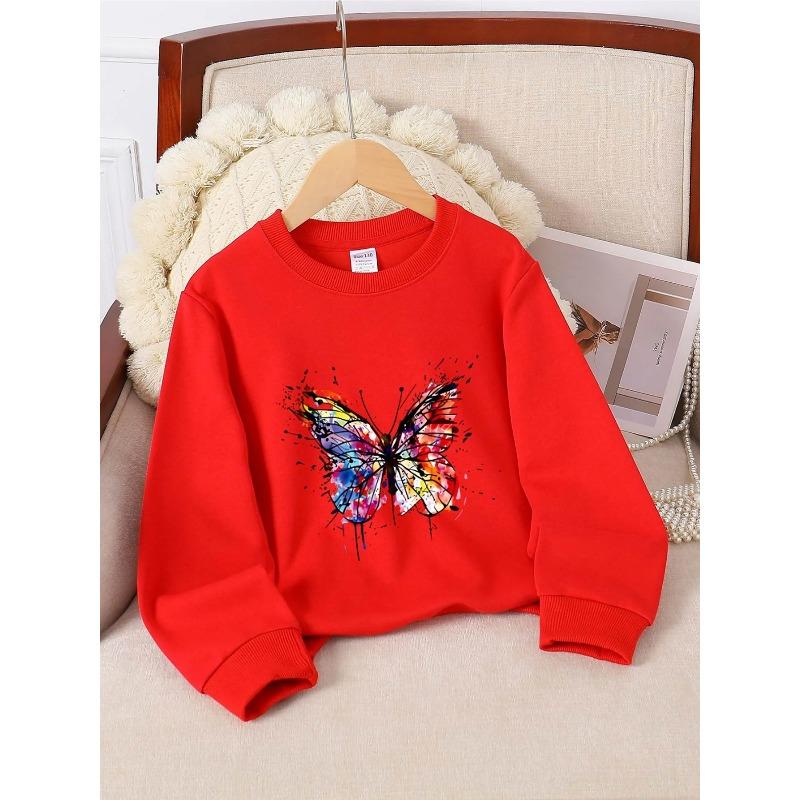 European sizes Crewneck Sweatshirt for Kids Featuring a Vibrant Butterfly Design, It Serves As Both Sportswear And Casual Attire