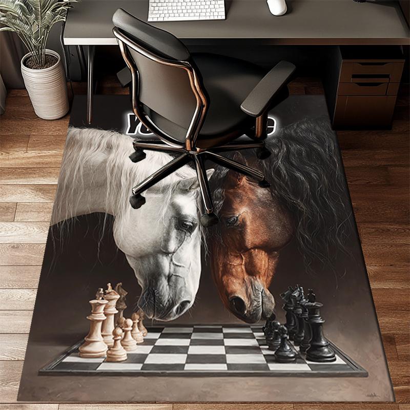 1PC Custom Name Horses Chess Game Theme Floor Mat Ideal for Living Room, Game Rooms, Office, Bedroom,Floor Mat Playful Design