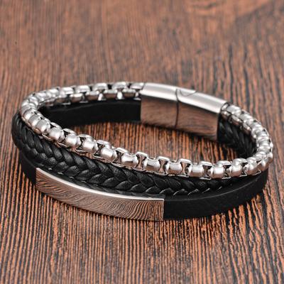 2026 Leren Touw Armband, Roestvrij Staal Ketting, Geweven Leer Armband, Echt Leer Meerlaags Mannen Sieraden.
