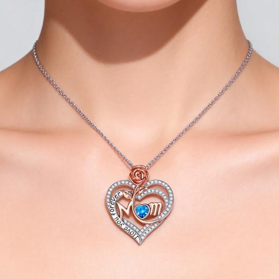 Rose Heart Pendant Necklace with Rhinestones Elegant Alloy Jewelry Lightweight Tarnish-Resistant Shiny Gift for Mother's Day Birthday