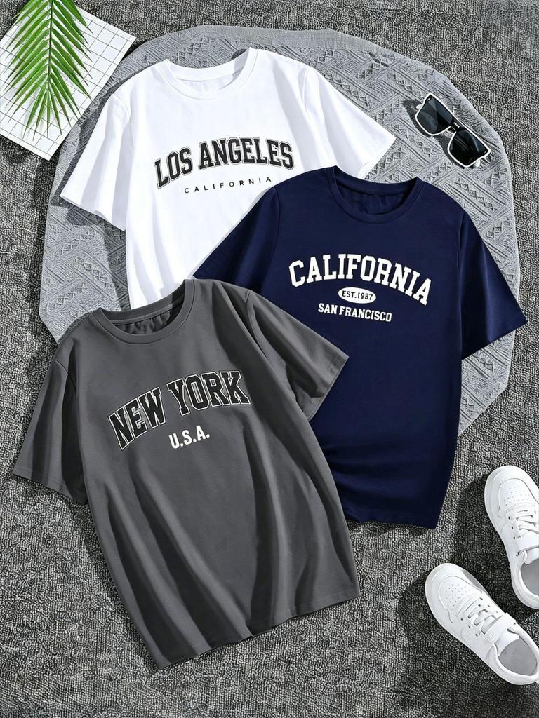 Men's European Size Bird's Eye Knit T-Shirt Set - Plain, Breathable, Quick-Dry, Short Sleeve, Round Neck, 3 Pieces