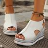 Summer New Large Size Foreign Trade Women's Shoes Roman Wind Slope Heel Thick Sole Hollow Fish Mouth Sandals Women's Foreign Trade High Heel Sandals