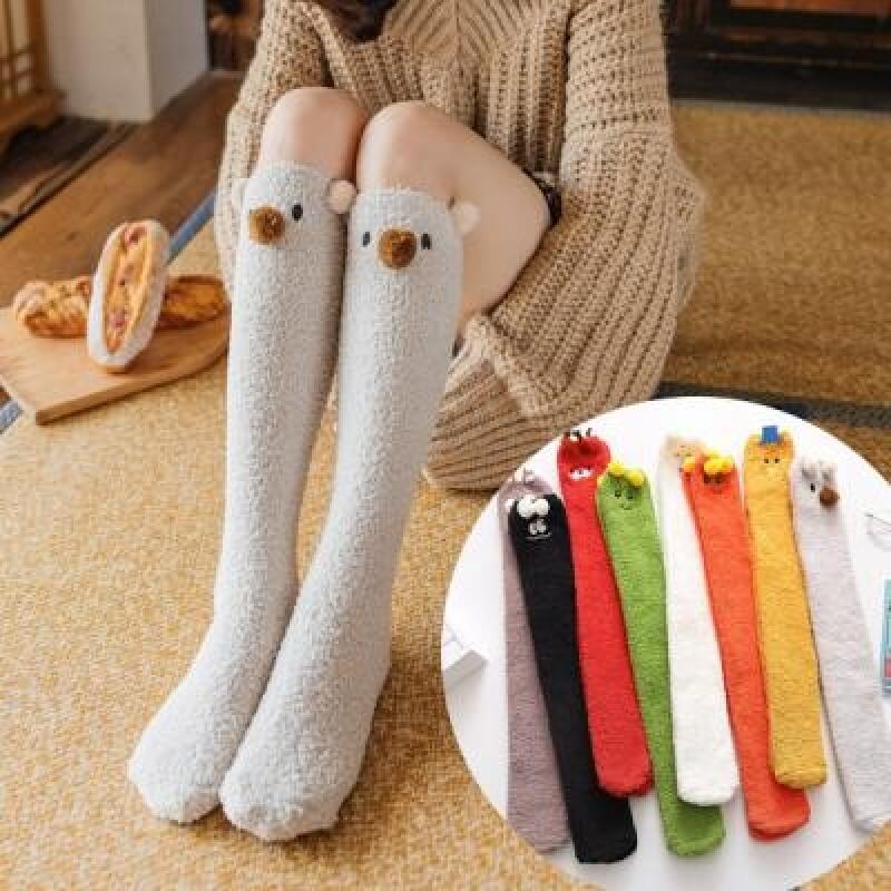 Longz Women s Cute Long Knit Thermal Sleeping Socks ivory