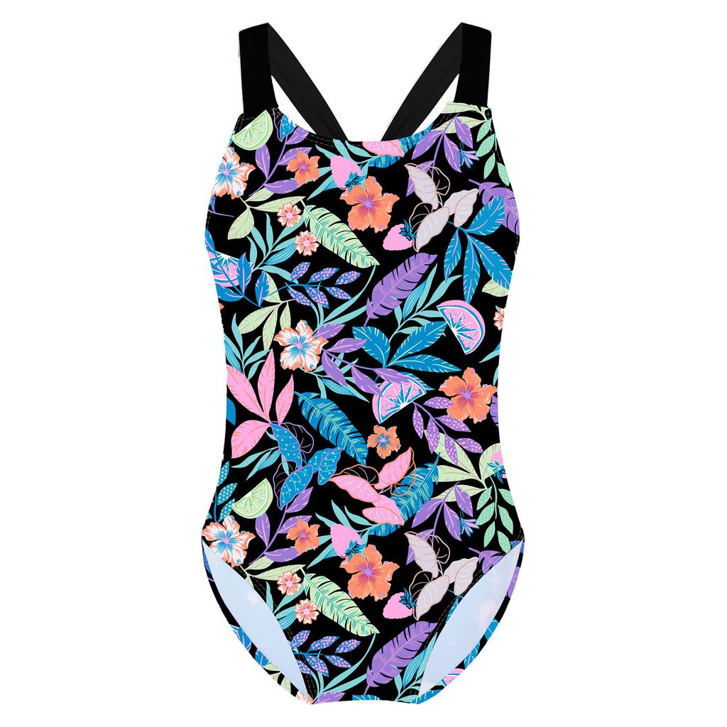 Girls Sleeveless Swimsuit Wide Straps Sapphire Print Horse Stars Pattern One Piece Bathing Suit