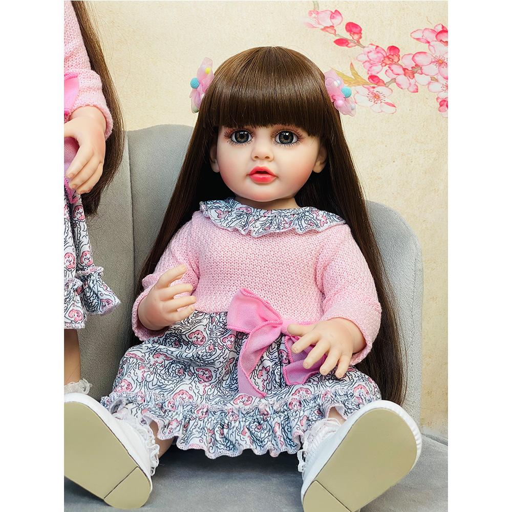 55CM Lalka Reborn z Pełnego Silikonu Można Wkładać do Wody Miła Słodka Betty Lalka Noworodka Wklejane Długie Włosy Lalki Symulacyjne dla Dzieci Prezent na Urodziny Boże Narodzenie