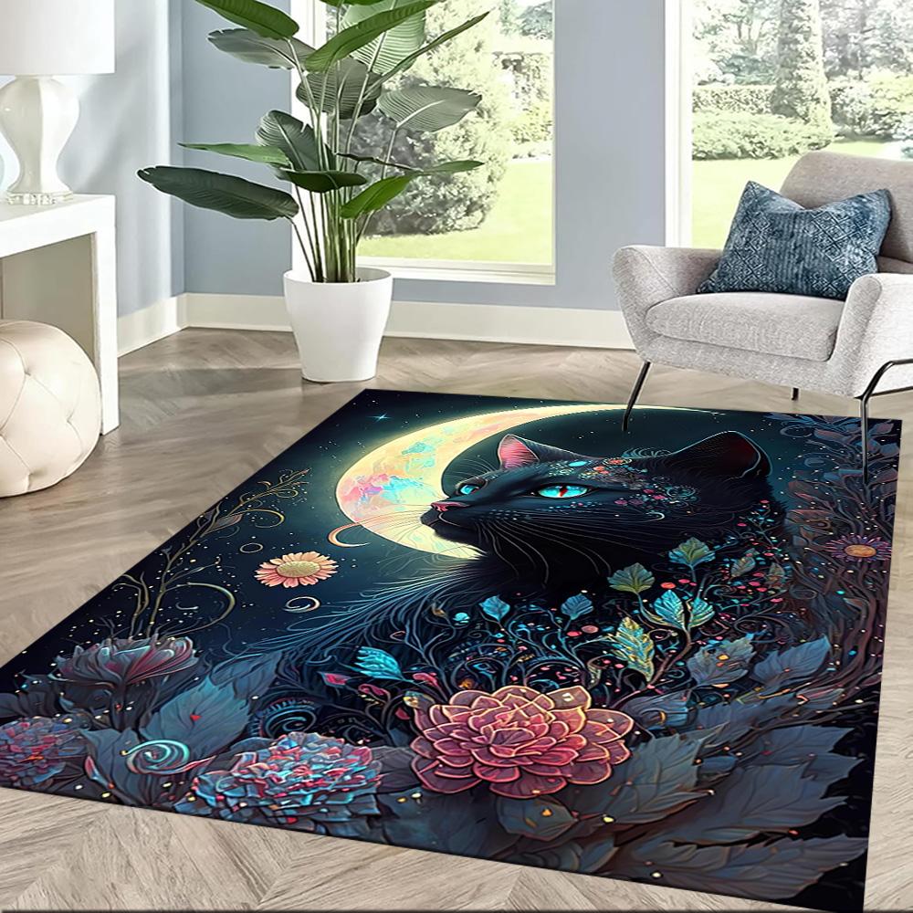 Moonlit Cat Dream Floor Mats for Living Room, Bedroom and Room Decoration Are Suitable for Gifts.