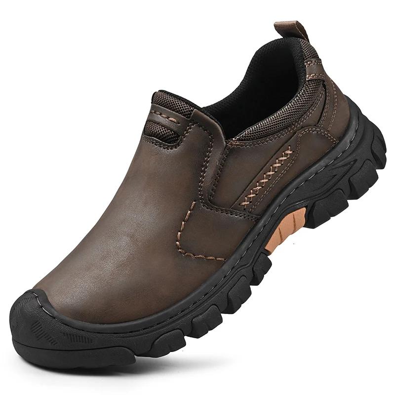 Fashion Men's Handmade Outdoor Hiking Shoes Fashion Soft Classic Driving Footwear Non-slip Walking Shoes Genuine Leather Casual Loafers